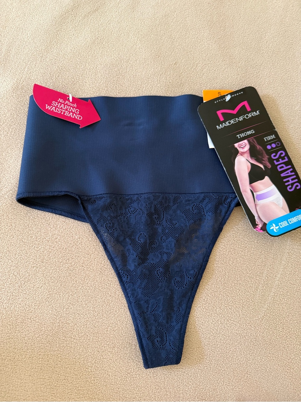 Maidenform Tame Your Tummy Thong DM0049 Navy Blue Lace Shapewear NWT size S